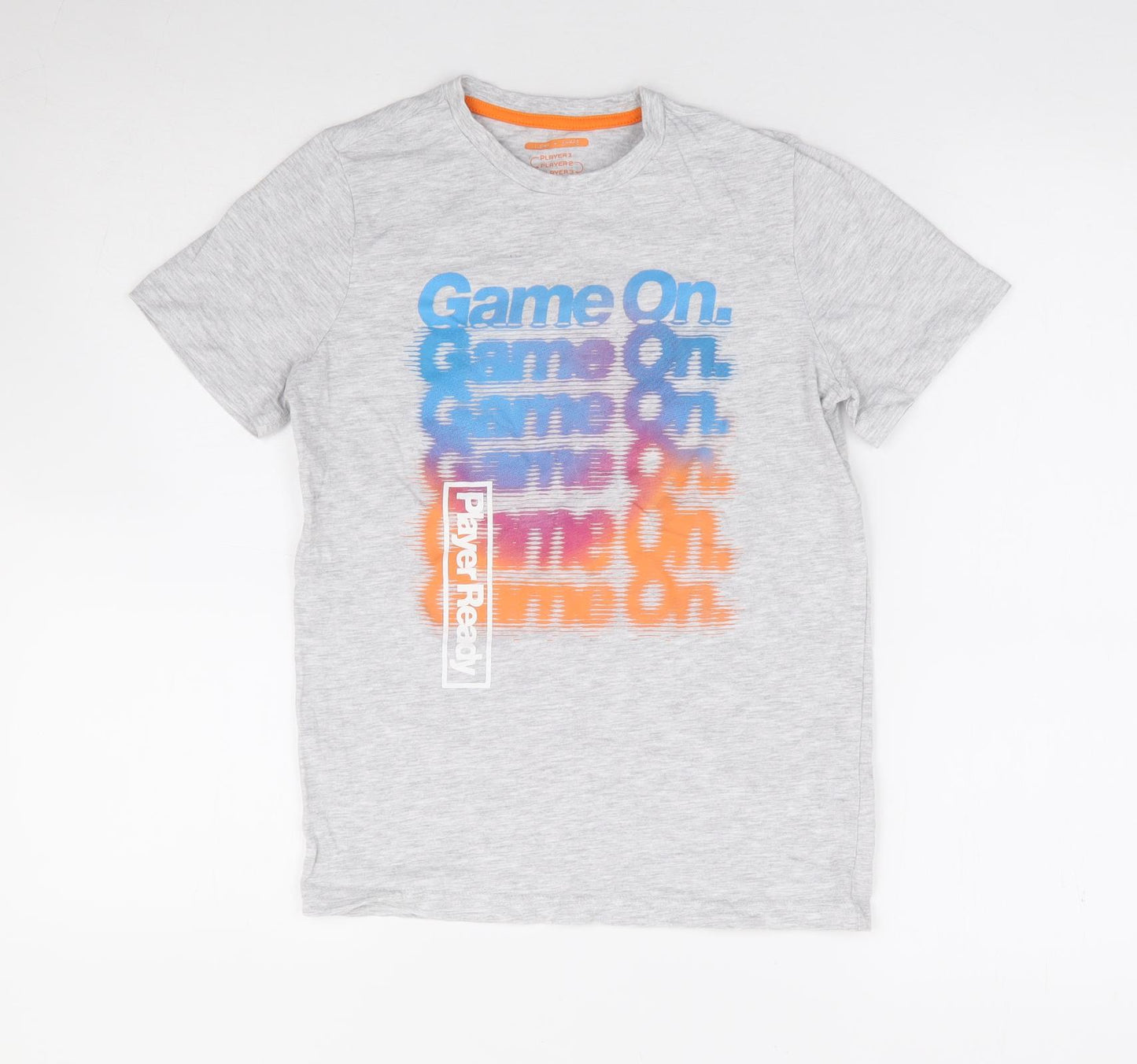 F&F Boys Grey Cotton Basic T-Shirt Size 10-11 Years Crew Neck Pullover - Gaming