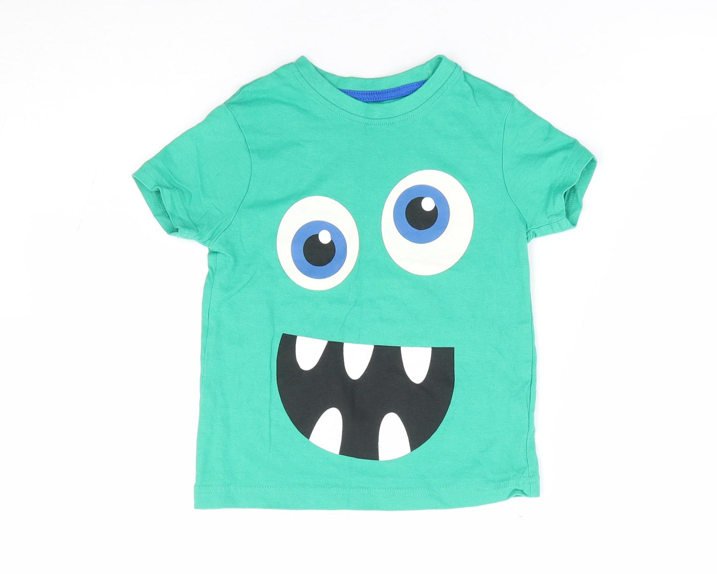 Primark Boys Green 100% Cotton Basic T-Shirt Size 2-3 Years Crew Neck Pullover - Monster