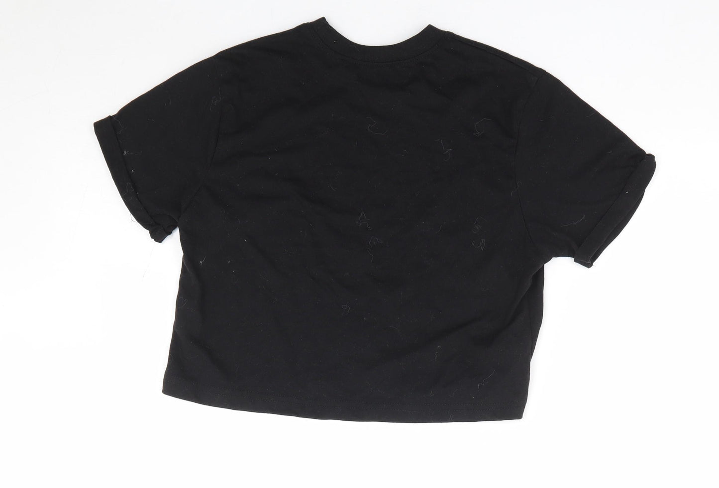 Missguided Womens Black Polyester Cropped T-Shirt Size 8 Crew Neck