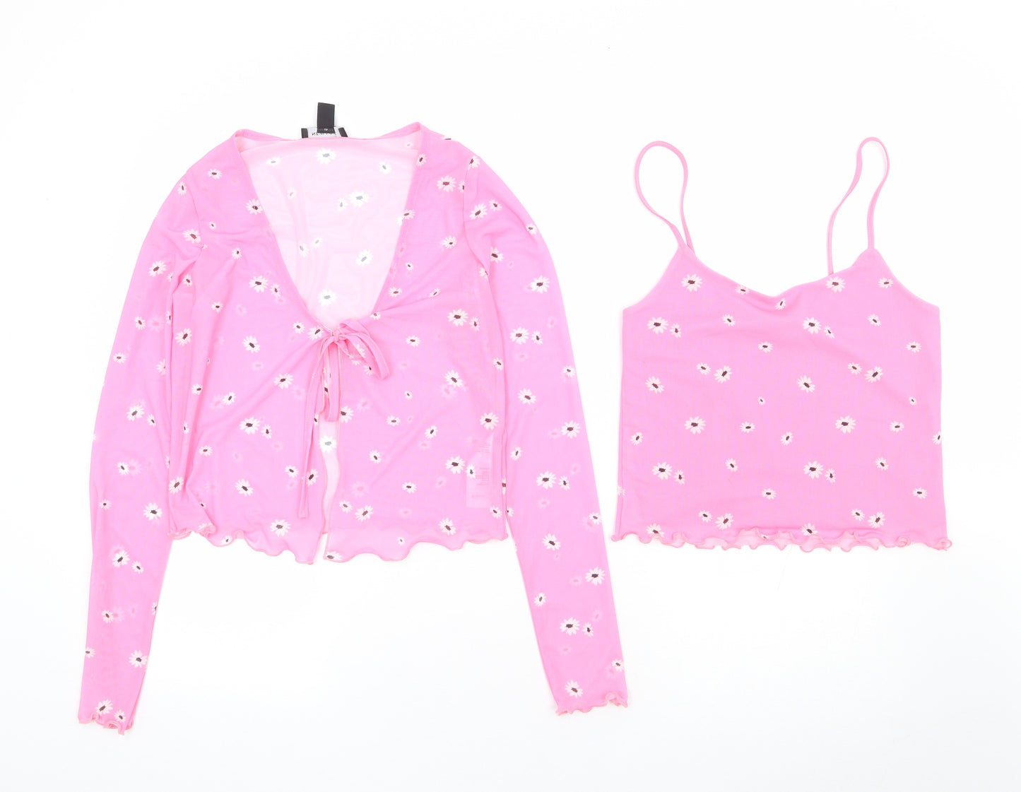 New Look Womens Pink Floral Polyester Camisole Tank Size 8 Round Neck - 2 Piece Set