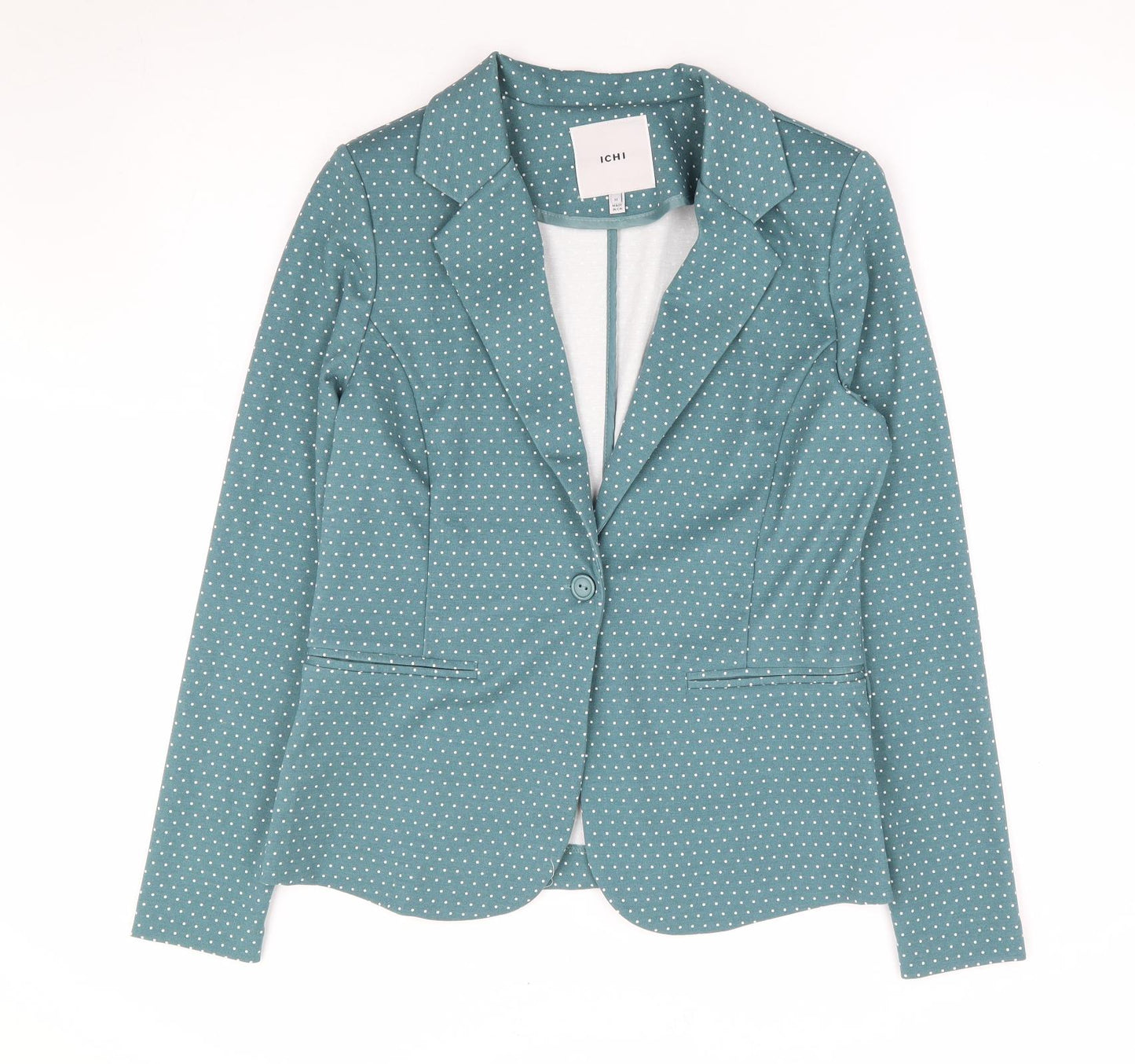 ICHI Womens Green Polka Dot Polyester Jacket Blazer Size M
