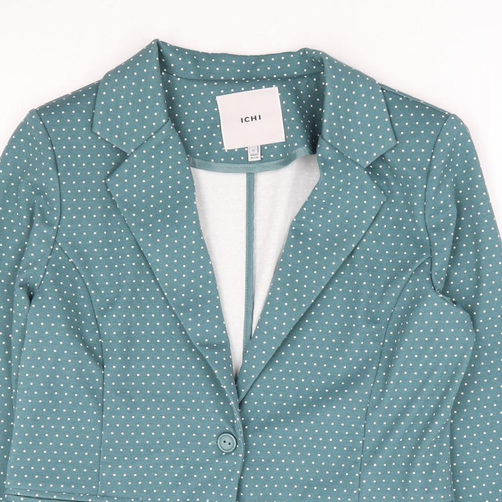 ICHI Womens Green Polka Dot Polyester Jacket Blazer Size M