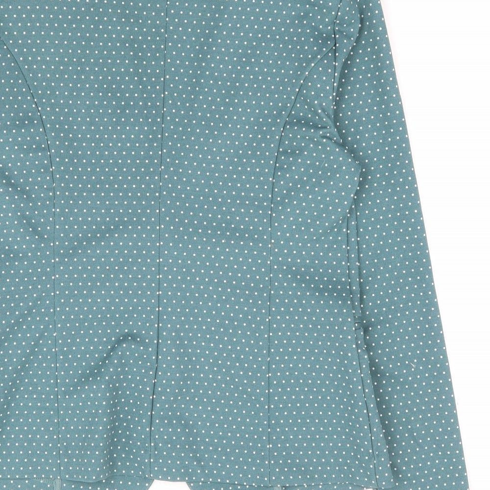 ICHI Womens Green Polka Dot Polyester Jacket Blazer Size M