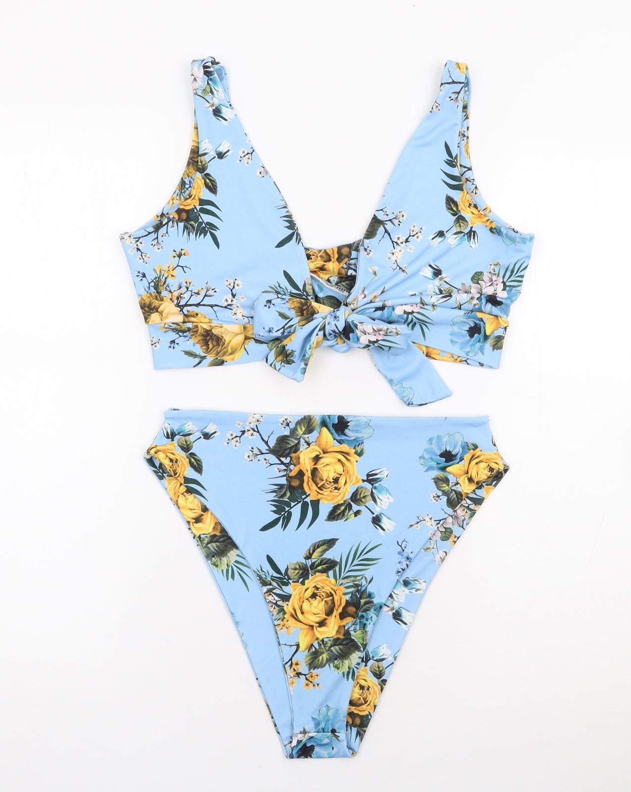 PRETTYLITTLETHING Womens Blue Floral Polyester Bikini Size 12