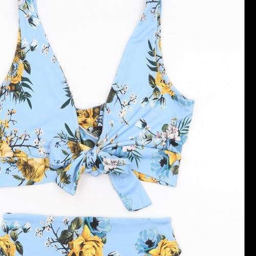 PRETTYLITTLETHING Womens Blue Floral Polyester Bikini Size 12