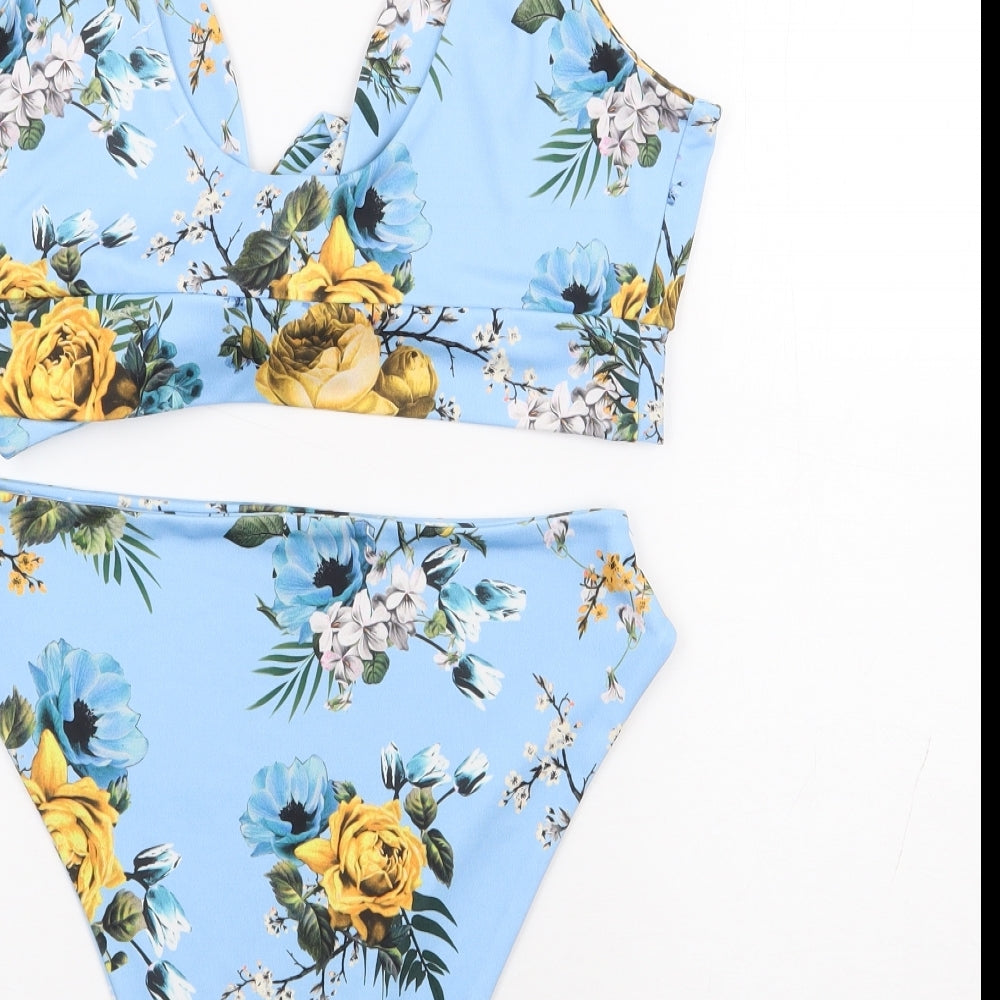 PRETTYLITTLETHING Womens Blue Floral Polyester Bikini Size 12