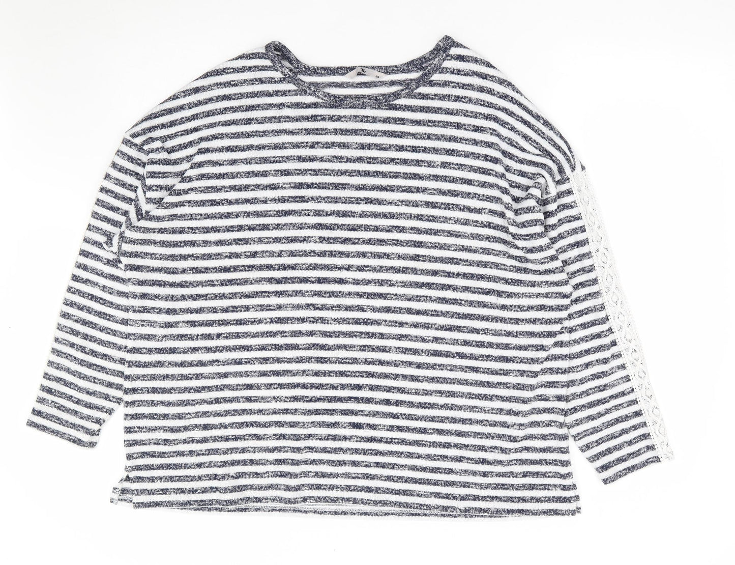 TU Womens Blue Round Neck Striped Polyester Pullover Jumper Size 20
