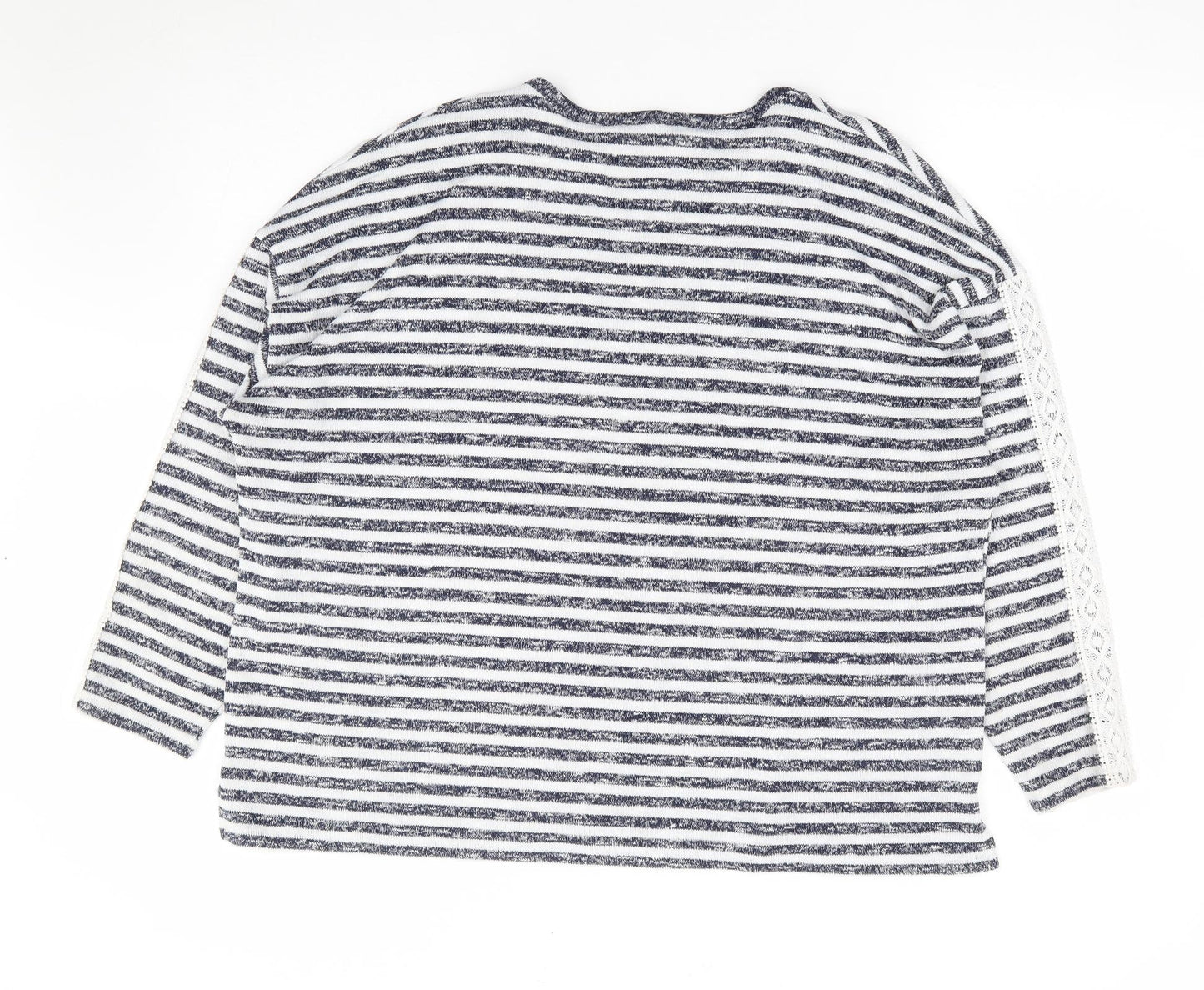 TU Womens Blue Round Neck Striped Polyester Pullover Jumper Size 20