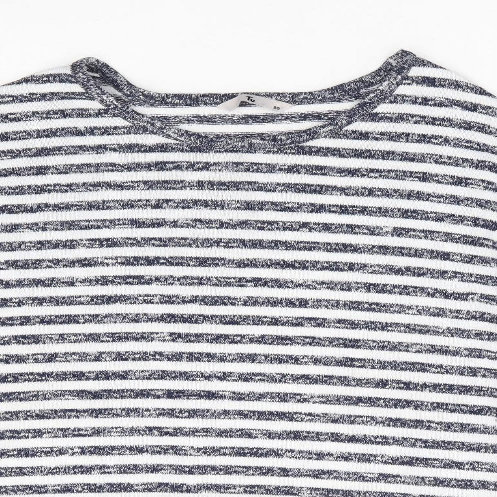 TU Womens Blue Round Neck Striped Polyester Pullover Jumper Size 20