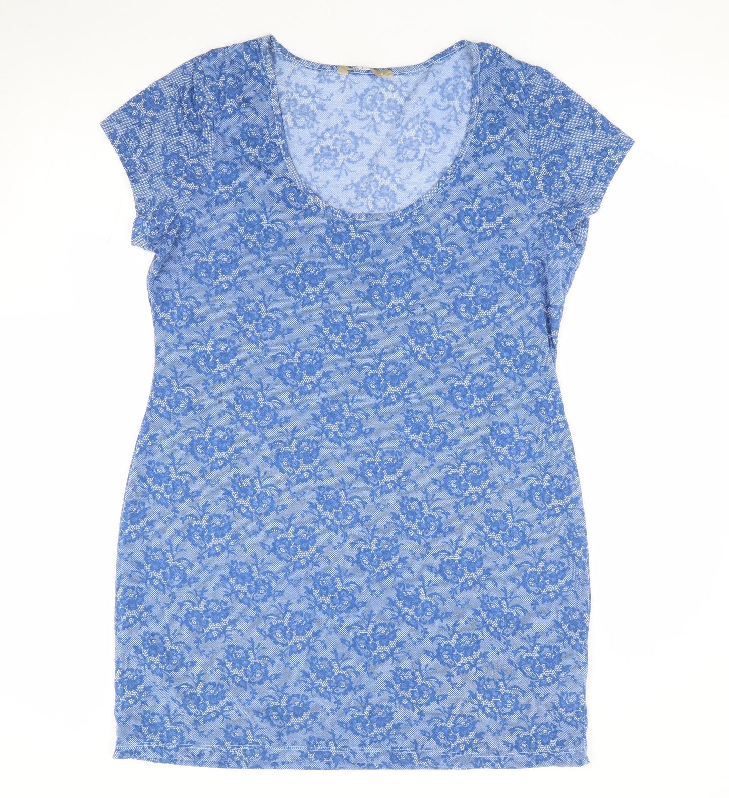 TU Womens Blue Floral Polyester Bodycon Size 16 Scoop Neck Pullover