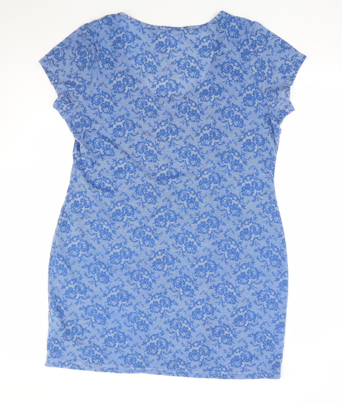 TU Womens Blue Floral Polyester Bodycon Size 16 Scoop Neck Pullover