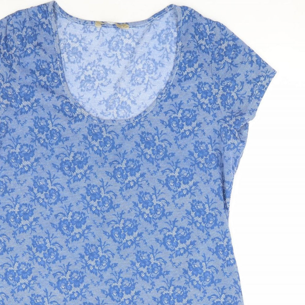 TU Womens Blue Floral Polyester Bodycon Size 16 Scoop Neck Pullover