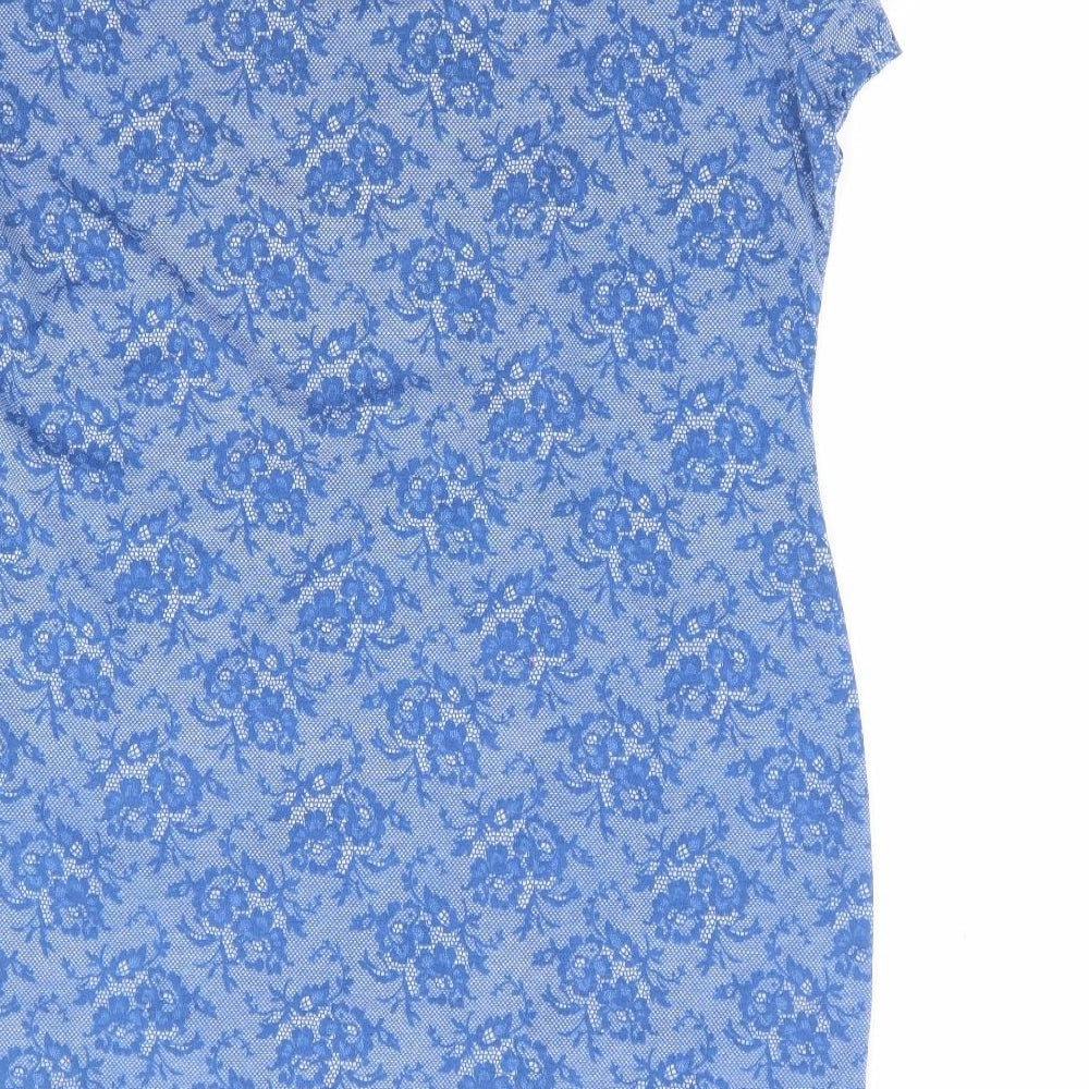 TU Womens Blue Floral Polyester Bodycon Size 16 Scoop Neck Pullover