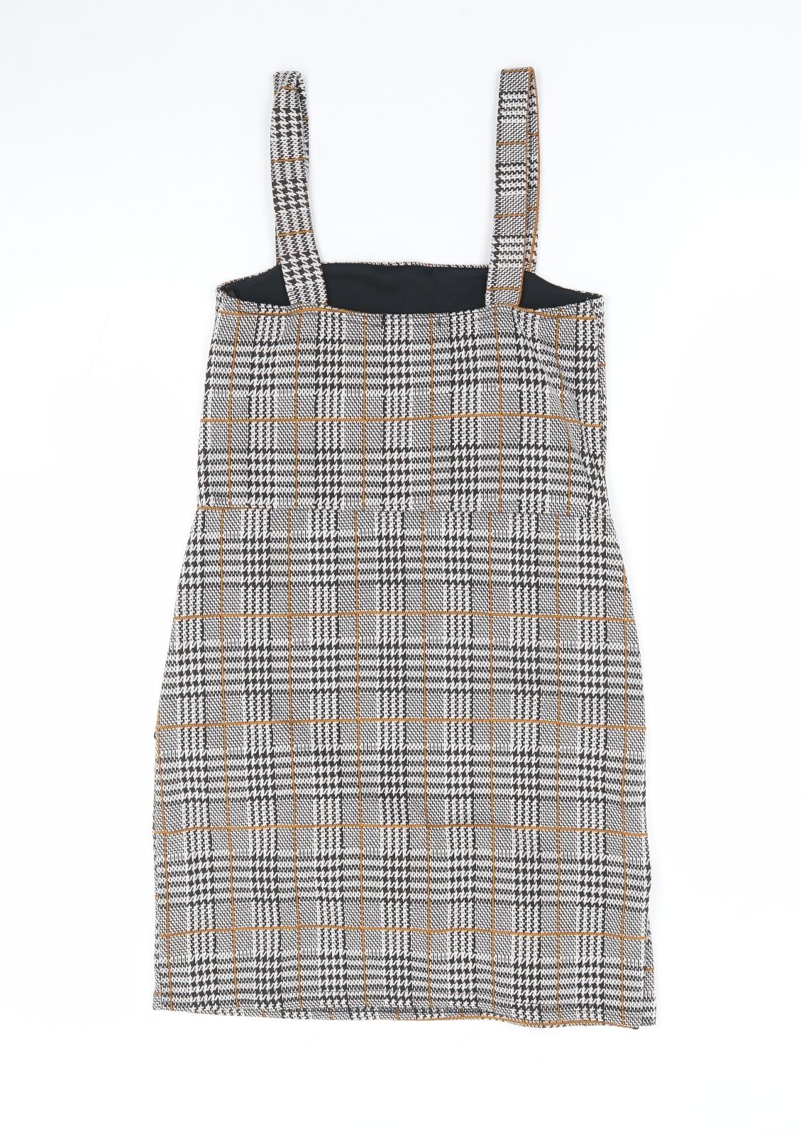 Quiz Womens Multicoloured Plaid Polyester Pinafore/Dungaree Dress Size 10 Square Neck Pullover