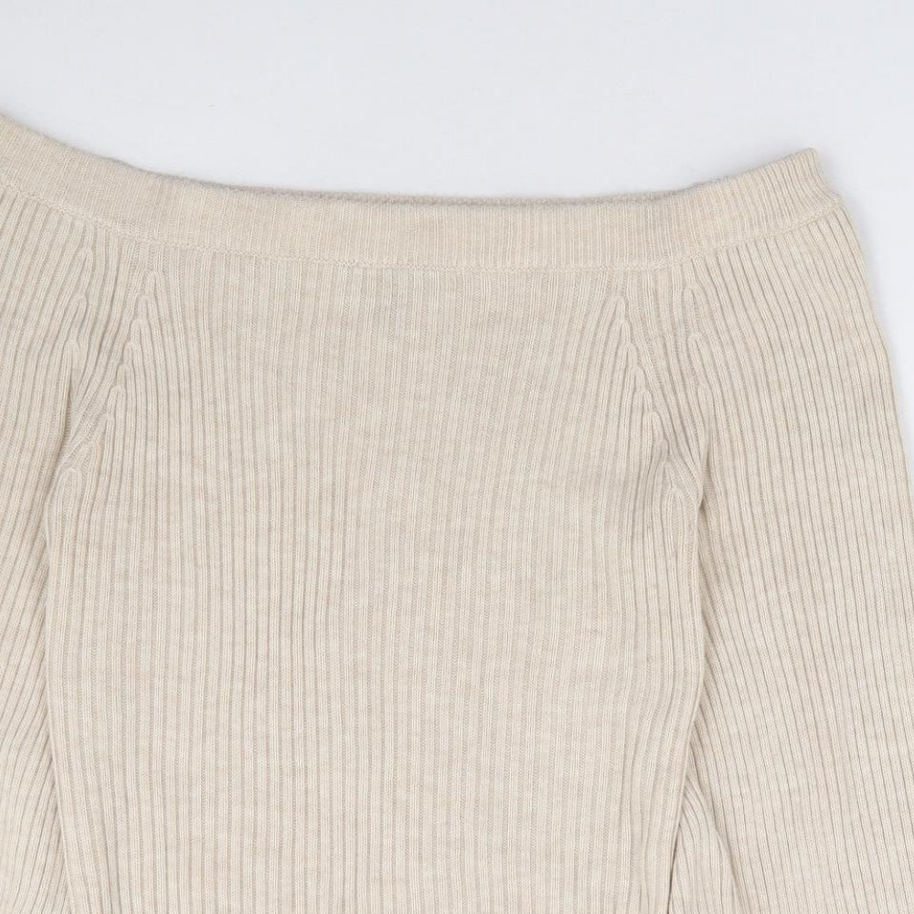 Topshop Womens Beige Boat Neck Acrylic Pullover Jumper Size 10 - Bardot
