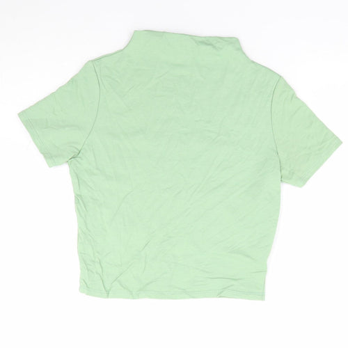 Stylewise Womens Green Cotton Cropped T-Shirt Size S Mock Neck