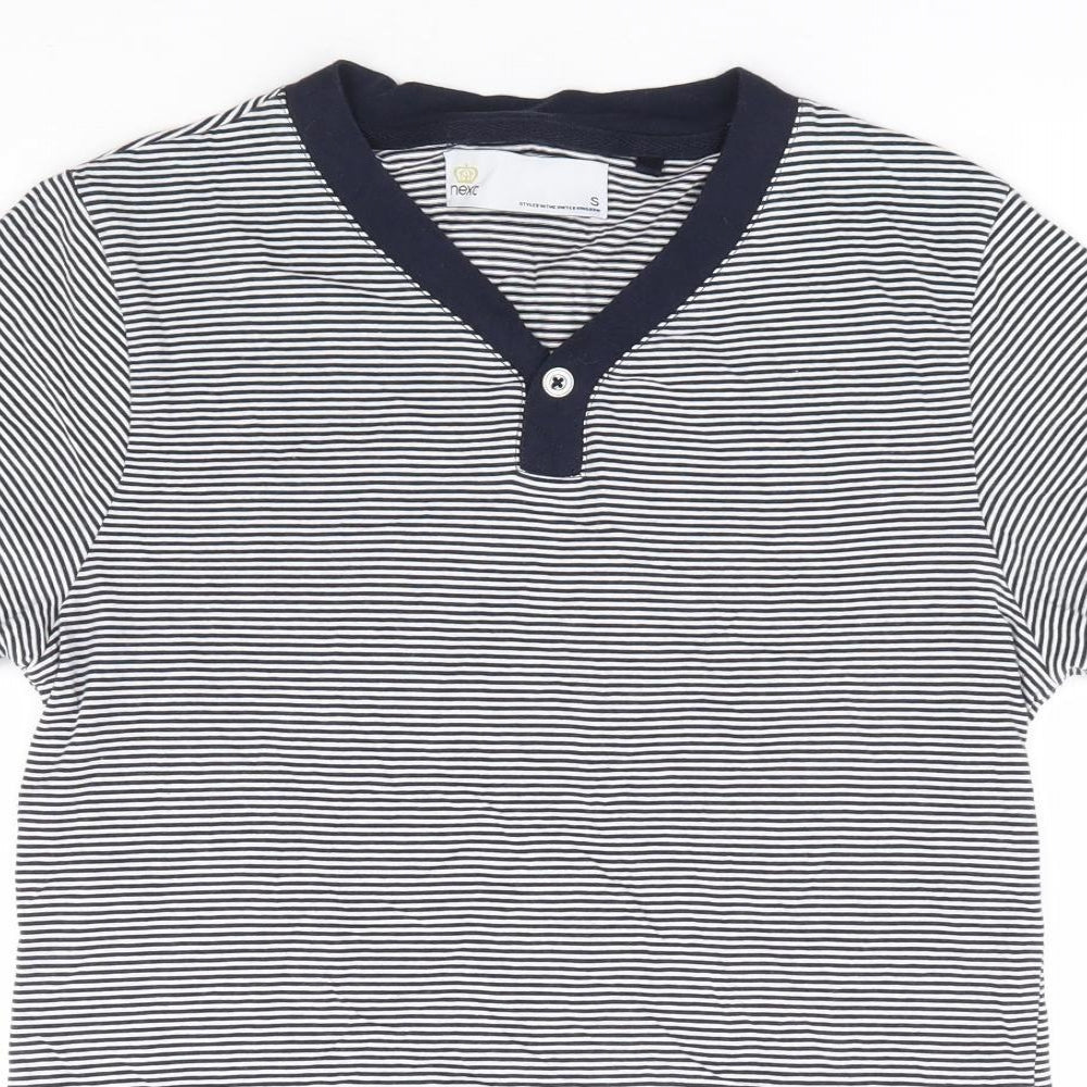 NEXT Mens Blue Striped Cotton T-Shirt Size S V-Neck