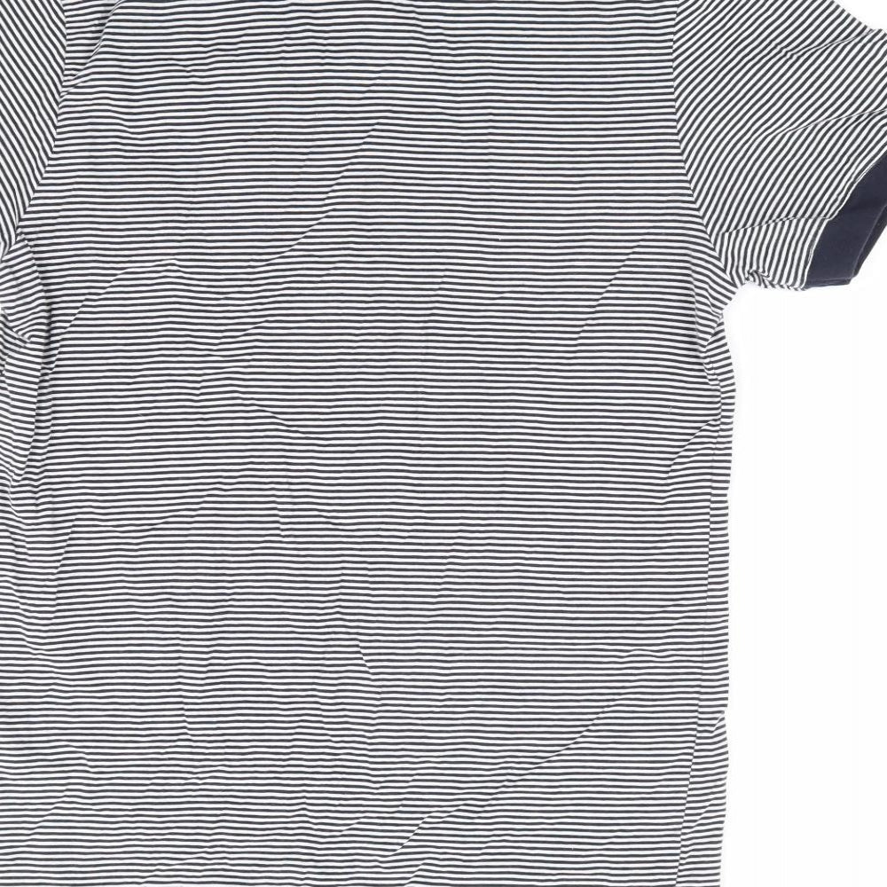 NEXT Mens Blue Striped Cotton T-Shirt Size S V-Neck
