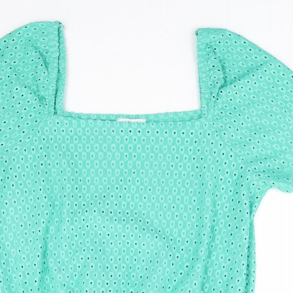 Papaya Womens Green Polyester Jersey T-Shirt Size 14 Square Neck - Peplum