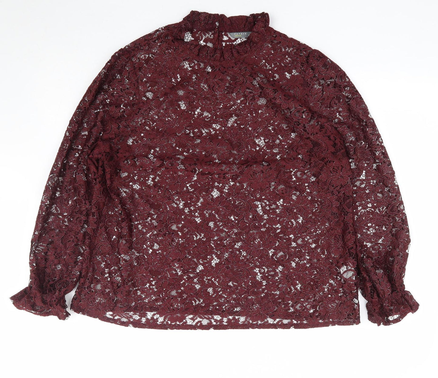 Papaya Womens Red Floral Polyester Jersey Blouse Size 16 Mock Neck
