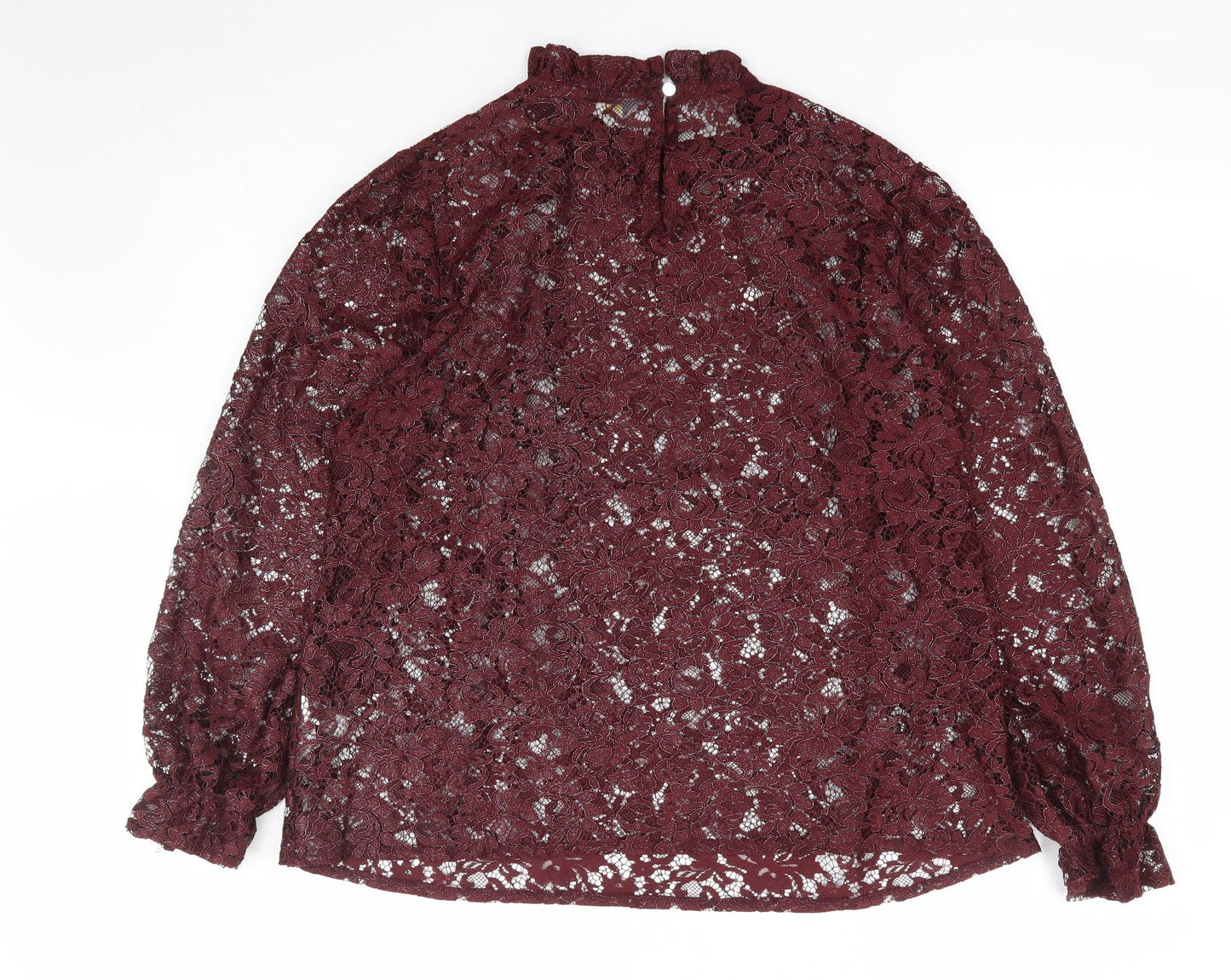 Papaya Womens Red Floral Polyester Jersey Blouse Size 16 Mock Neck
