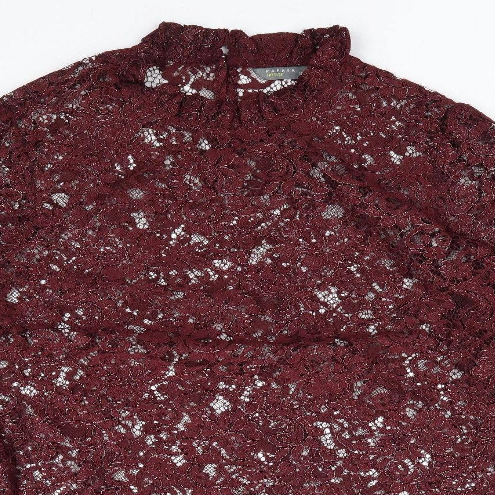 Papaya Womens Red Floral Polyester Jersey Blouse Size 16 Mock Neck