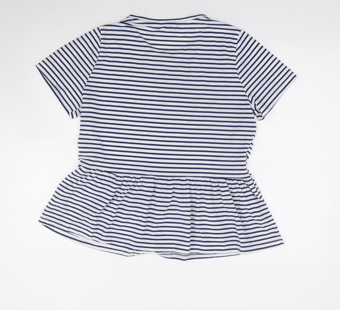 Papaya Womens White Striped Polyester Jersey T-Shirt Size 14 Round Neck