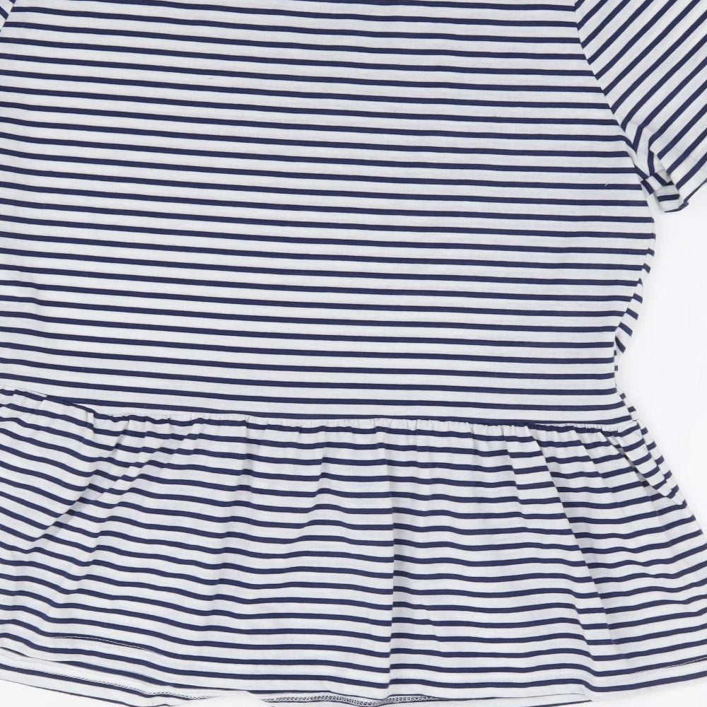 Papaya Womens White Striped Polyester Jersey T-Shirt Size 14 Round Neck