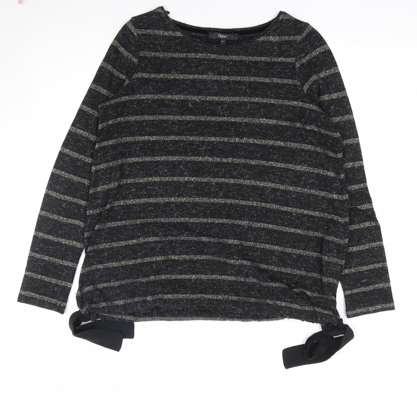 NEXT Womens Black Round Neck Striped Acrylic Pullover Jumper Size 14