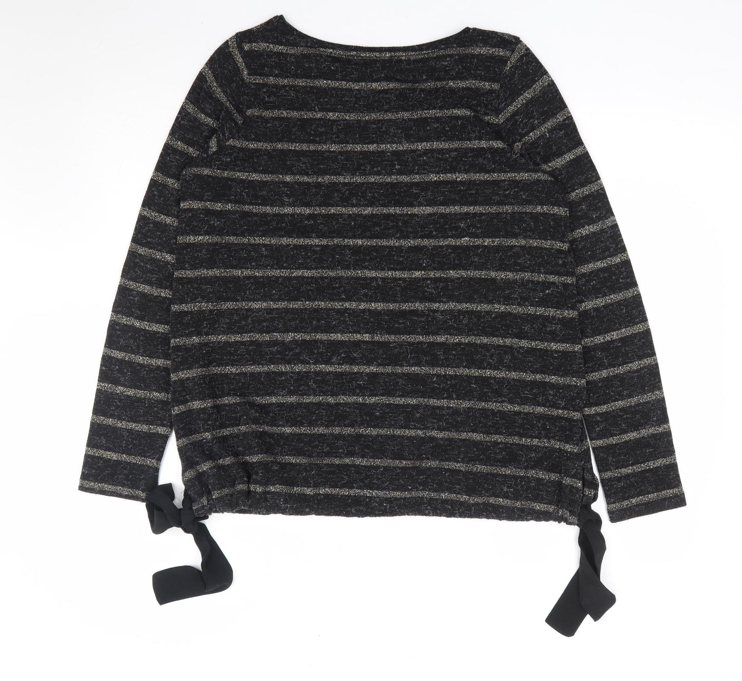 NEXT Womens Black Round Neck Striped Acrylic Pullover Jumper Size 14