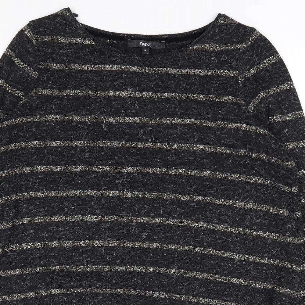 NEXT Womens Black Round Neck Striped Acrylic Pullover Jumper Size 14