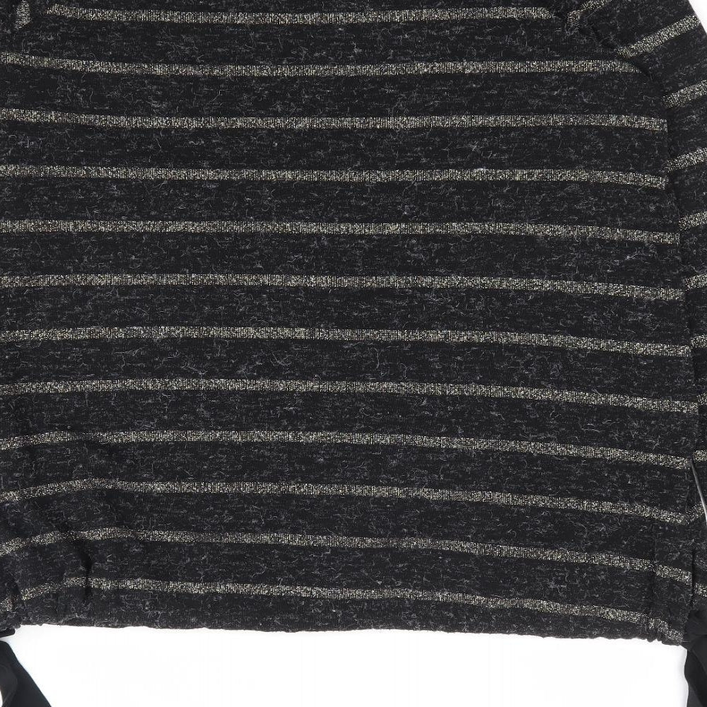 NEXT Womens Black Round Neck Striped Acrylic Pullover Jumper Size 14
