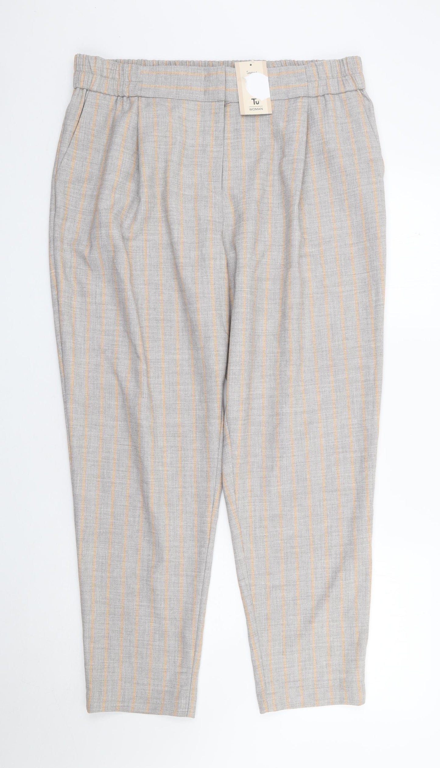 TU Womens Grey Striped Polyester Trousers Size 16 L28 in Regular Zip