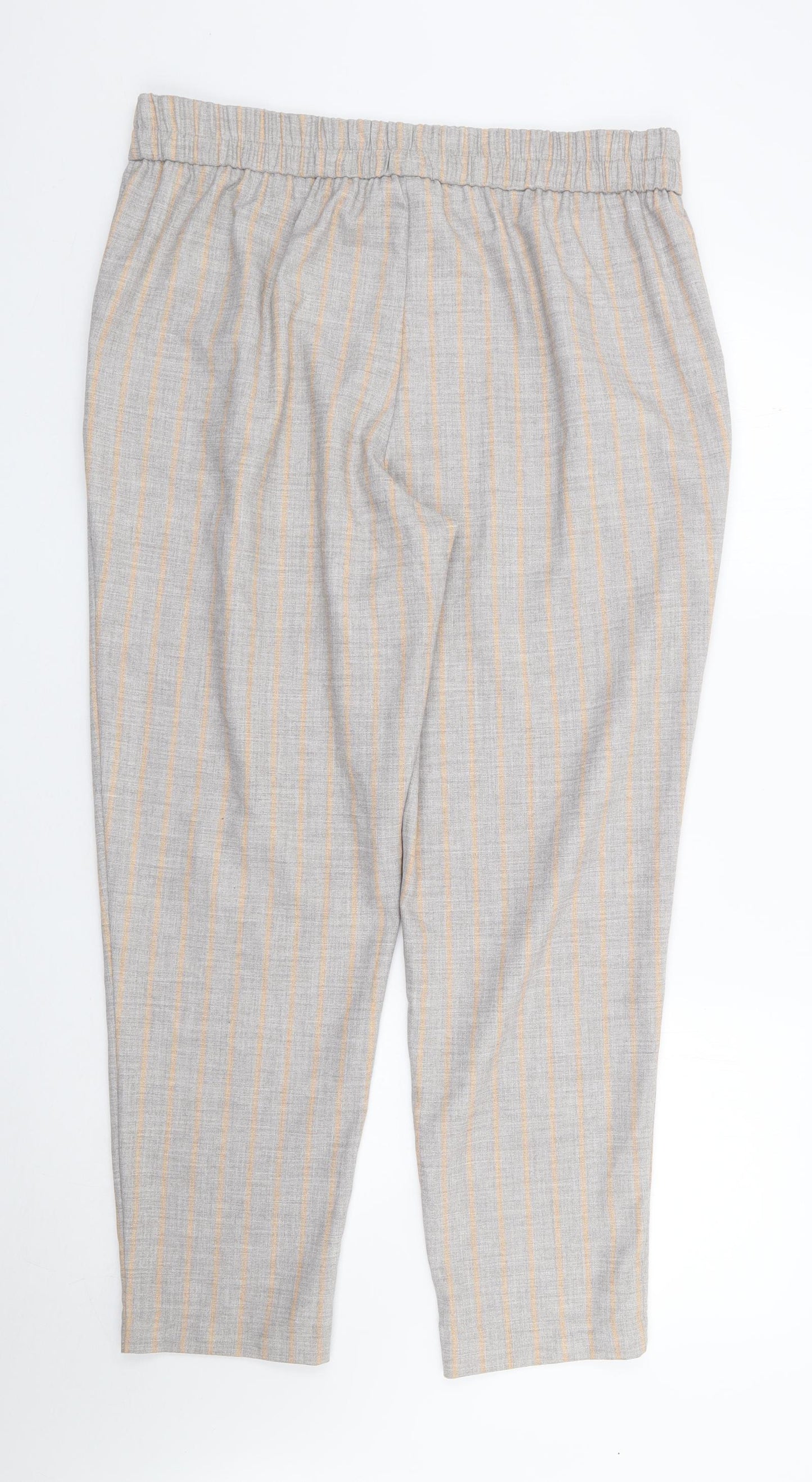 TU Womens Grey Striped Polyester Trousers Size 16 L28 in Regular Zip