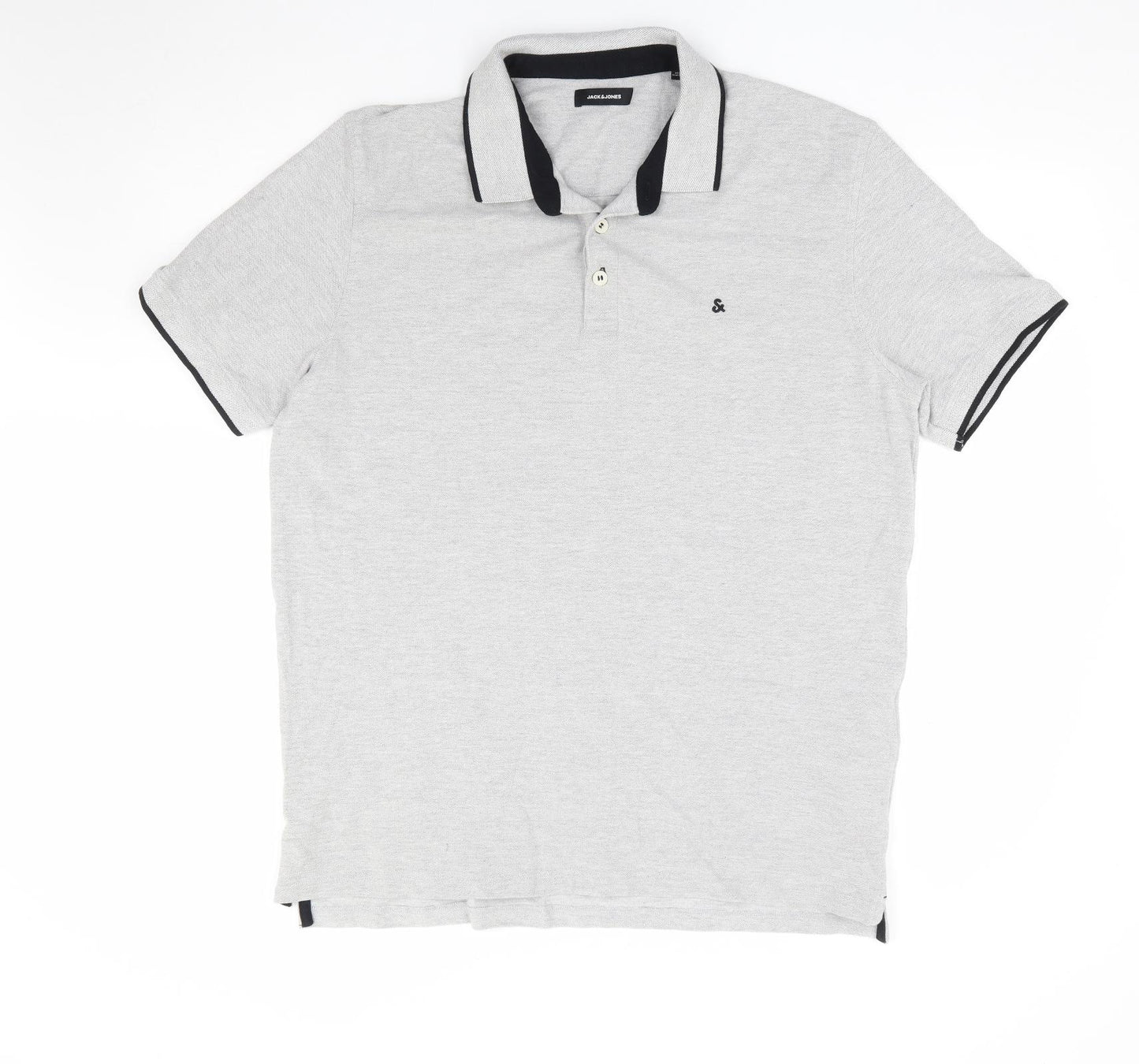 JACK & JONES Mens Grey Cotton Polo Size 2XL Collared Pullover
