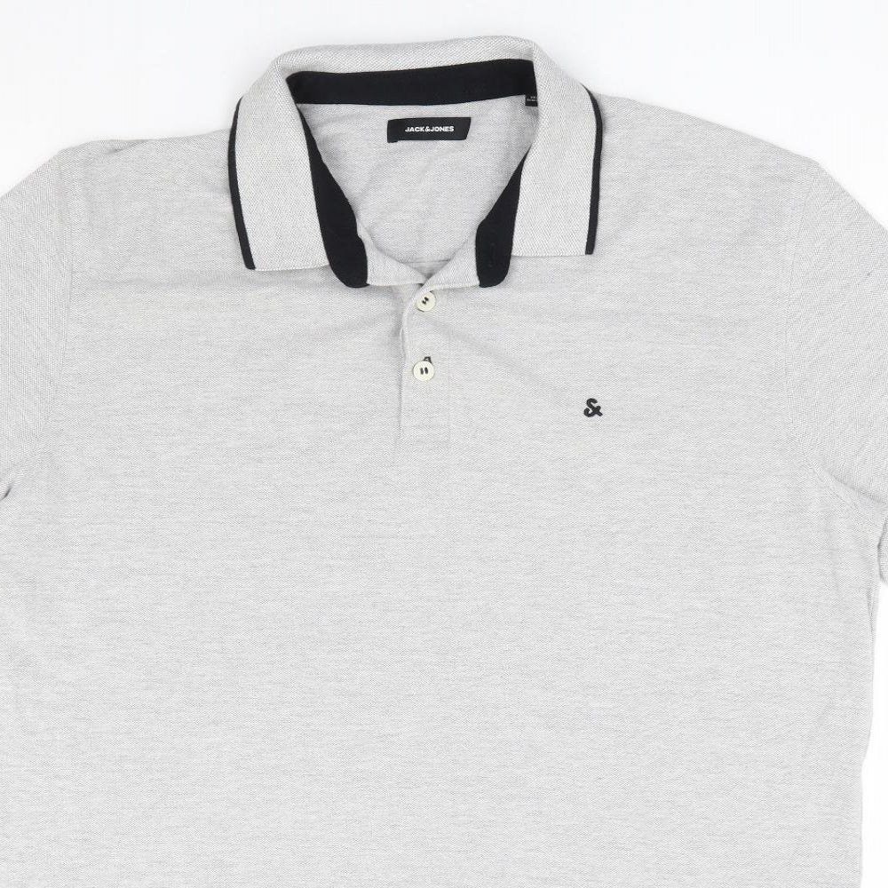 JACK & JONES Mens Grey Cotton Polo Size 2XL Collared Pullover
