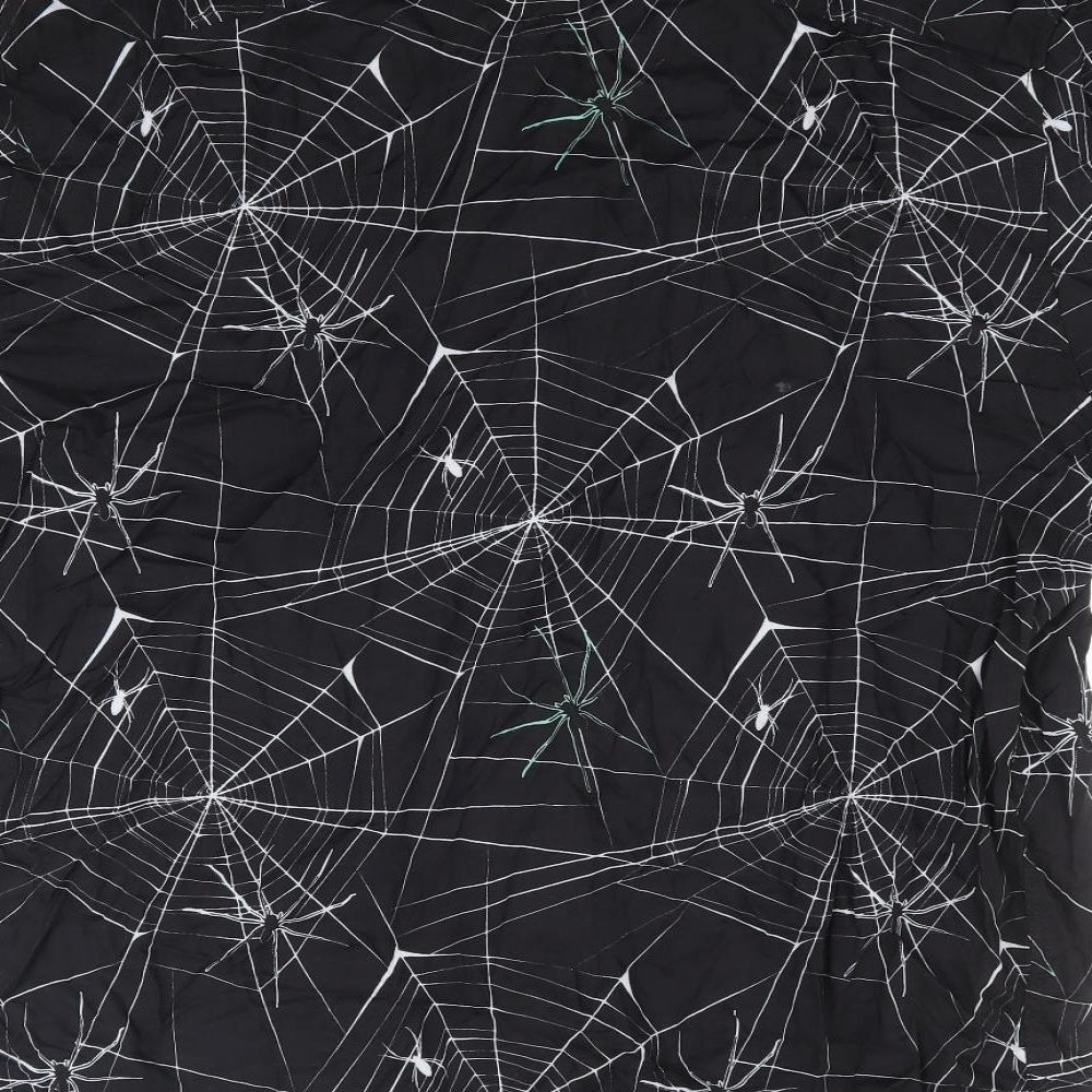 George Mens Black Geometric Viscose Button-Up Size XL Collared Button - Spiderweb, Halloween