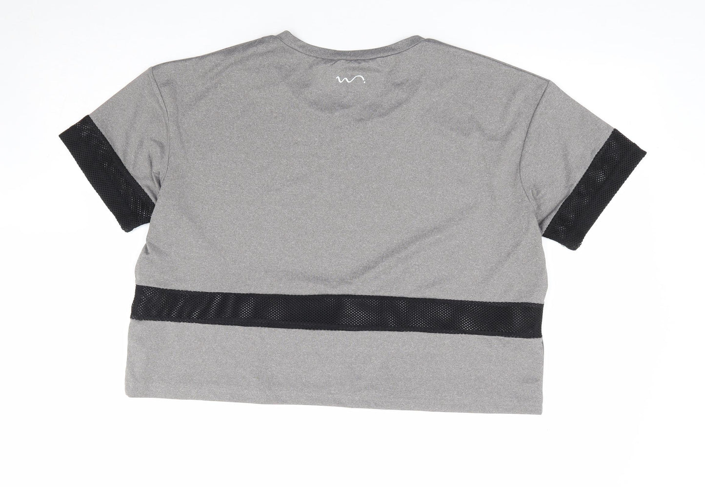 Njoo Womens Grey Polyester Cropped T-Shirt Size L Round Neck Pullover