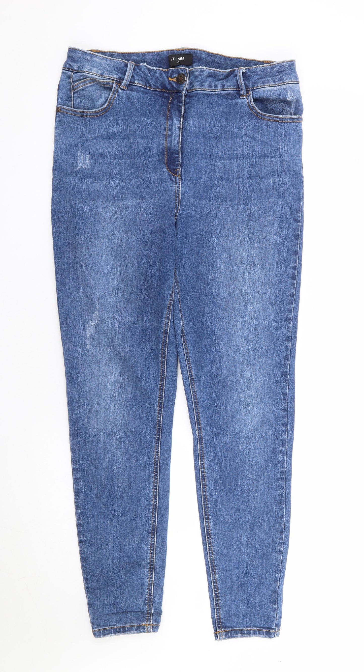 Matalan Womens Blue Cotton Skinny Jeans Size 16 L28 in Regular Zip