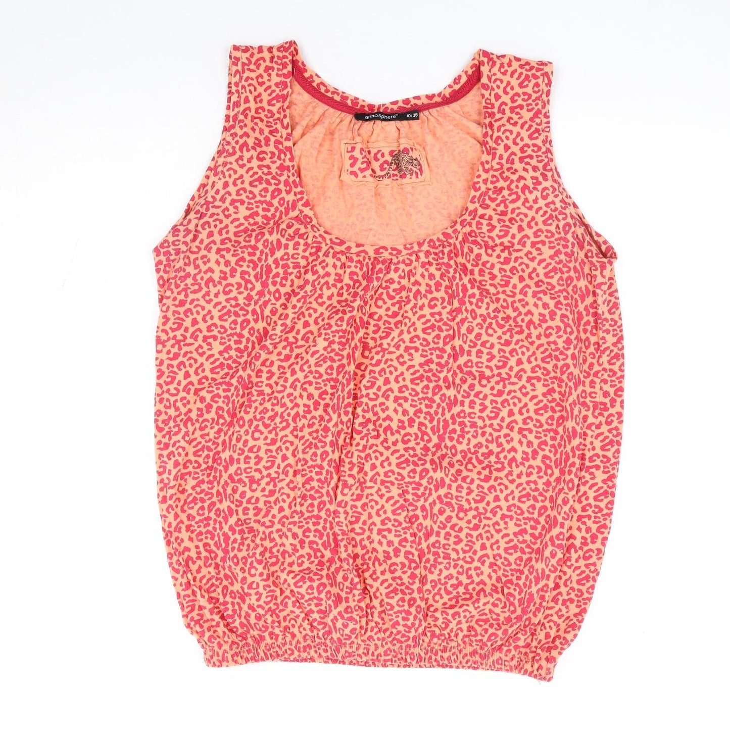 Primark Womens Orange Animal Print 100% Cotton Jersey Tank Size 10 Scoop Neck - Leopard Print