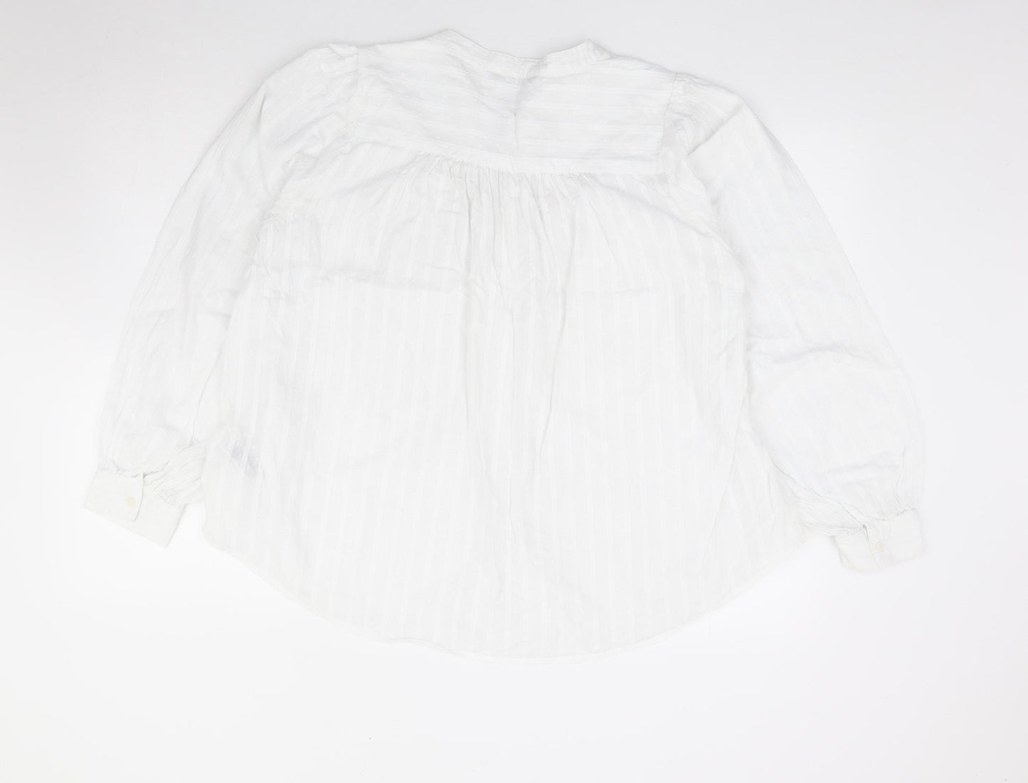 Marks and Spencer Womens White Striped 100% Cotton Basic Blouse Size 14 Crew Neck