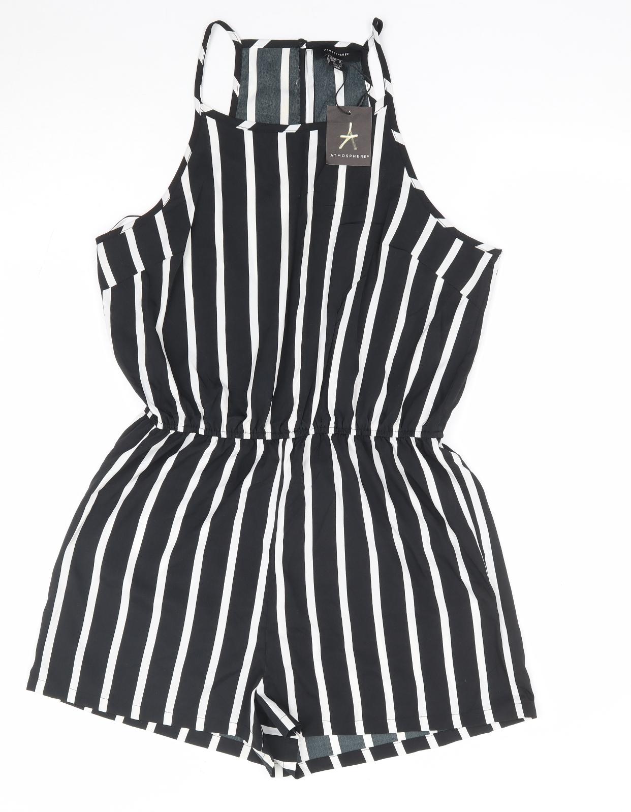Primark Womens Black Striped Polyester Playsuit One-Piece Size 14 L5 in Pullover