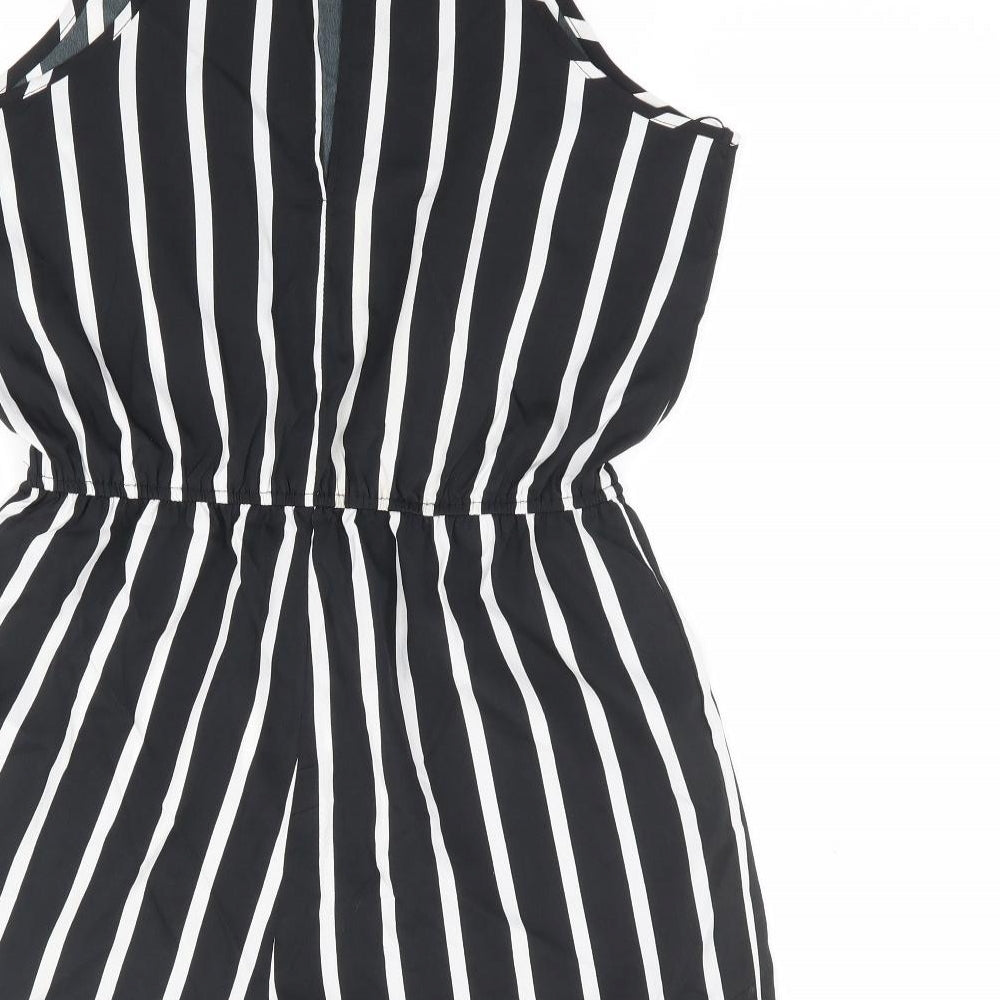 Primark Womens Black Striped Polyester Playsuit One-Piece Size 14 L5 in Pullover