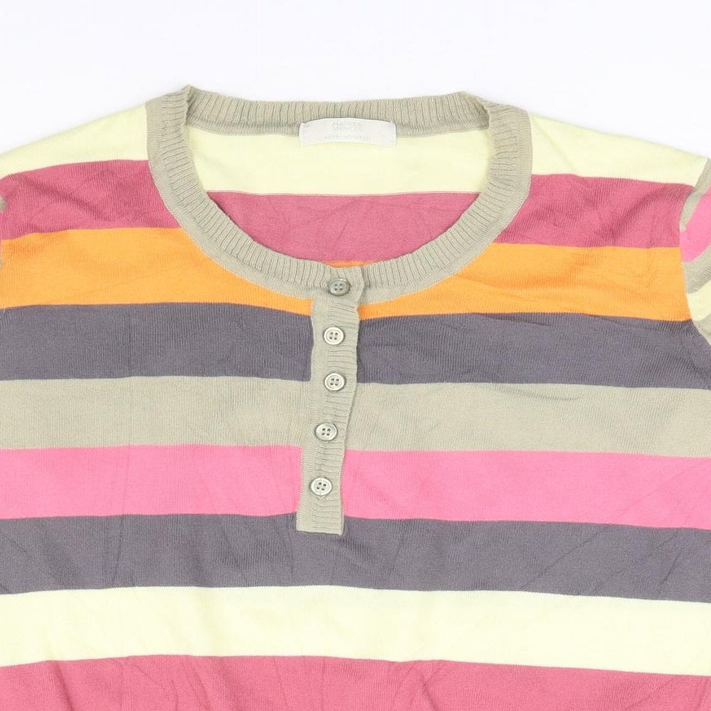 Marks and Spencer Womens Multicoloured Round Neck Striped Cotton Pullover Jumper Size 16