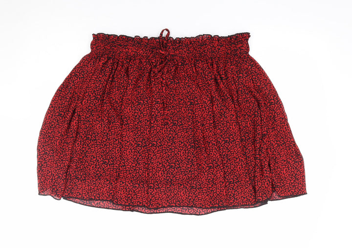 Dunnes Womens Red Animal Print Polyester Flare Skirt Size L Drawstring
