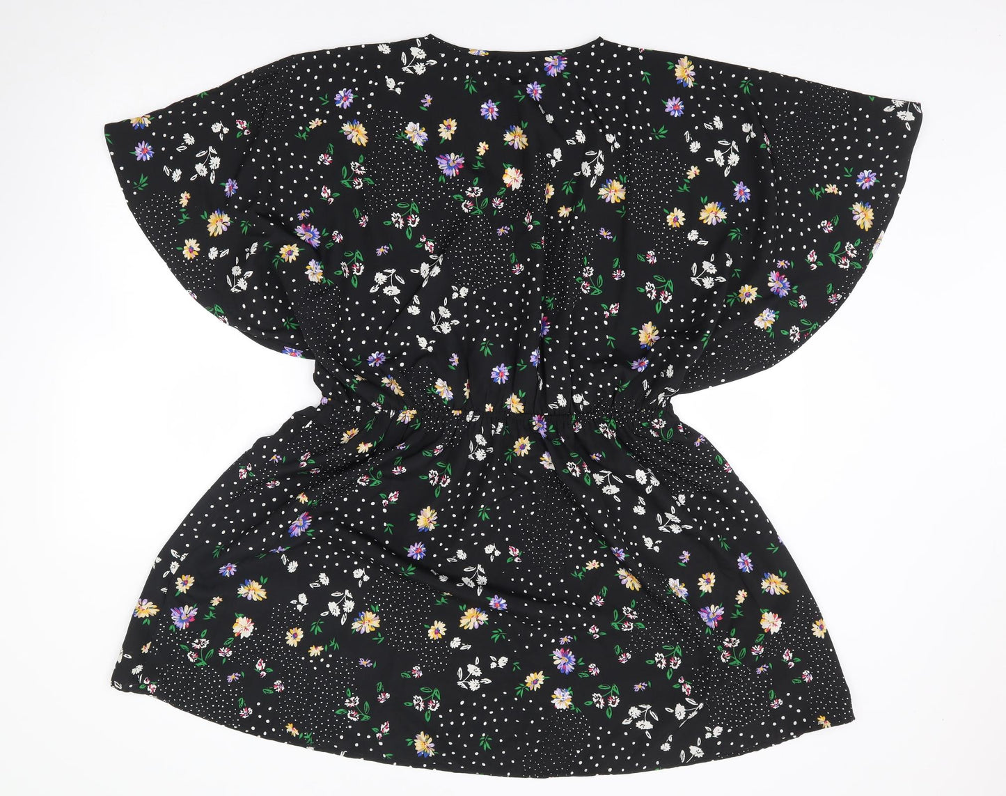 Boohoo Womens Black Floral Polyester Wrap Dress Size 18 V-Neck Pullover - Faux Wrap