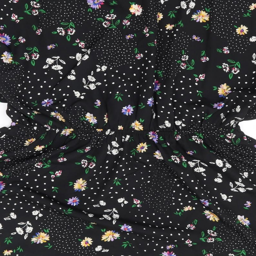 Boohoo Womens Black Floral Polyester Wrap Dress Size 18 V-Neck Pullover - Faux Wrap