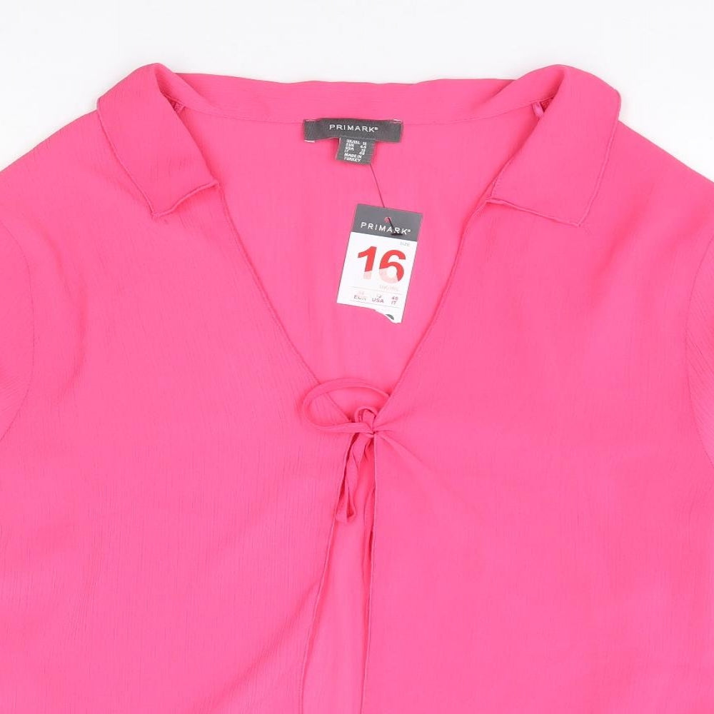 Primark Womens Pink Polyester Jersey Blouse Size 16 Collared
