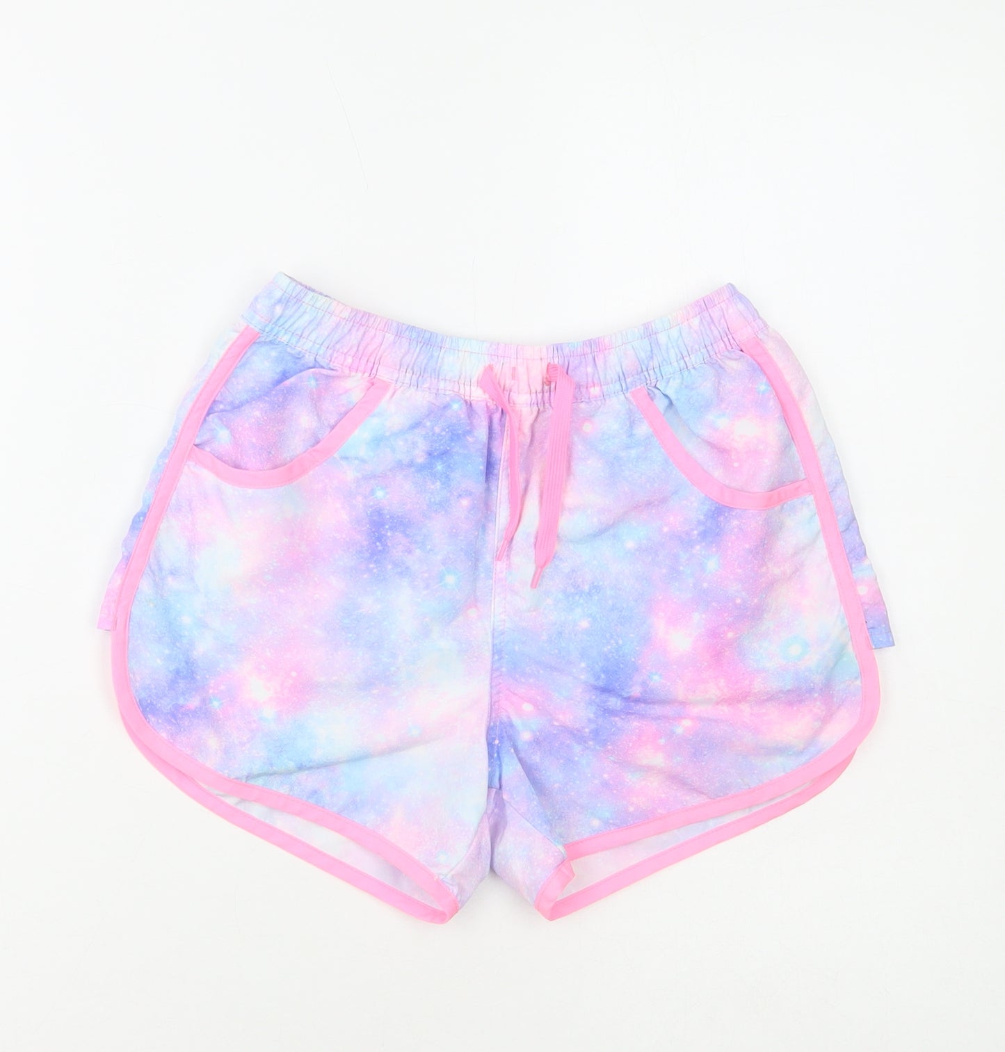 Dunnes Stores Girls Pink Geometric Polyester Sweat Shorts Size 10-11 Years Regular Drawstring - Galaxy Print