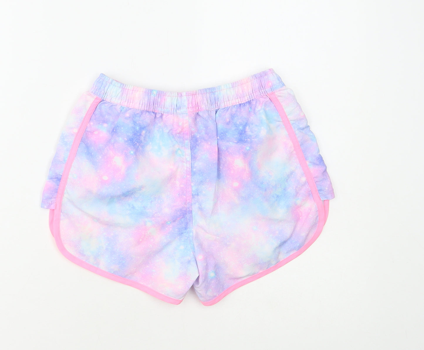 Dunnes Stores Girls Pink Geometric Polyester Sweat Shorts Size 10-11 Years Regular Drawstring - Galaxy Print